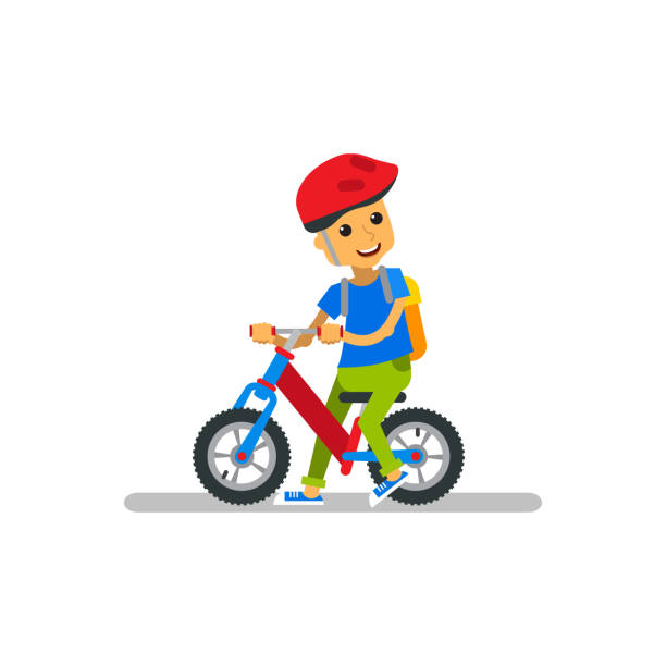 Ilustración de Niño De Dibujos Animados Feliz Con Bicicleta En Aislado y  más Vectores Libres de Derechos de Casco de Ciclista - iStock