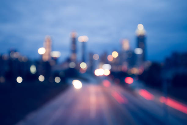 Bokeh lights of modern city night skyline