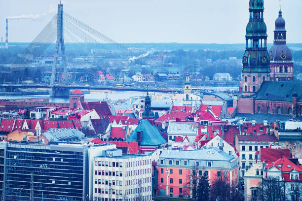 istock Riga Vansu Bridge Daugava River Dome Cathedral St Peter Church 872349246