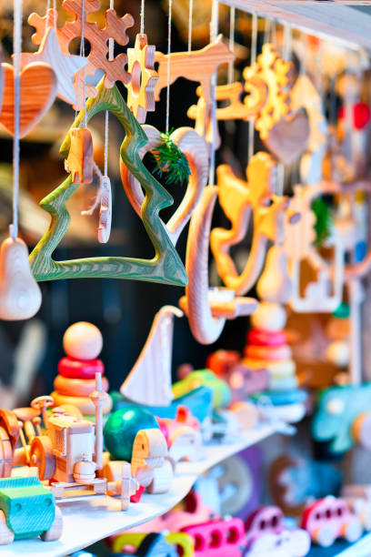 istock Stall with wooden toys and Christmas tree decorations Riga 872349260