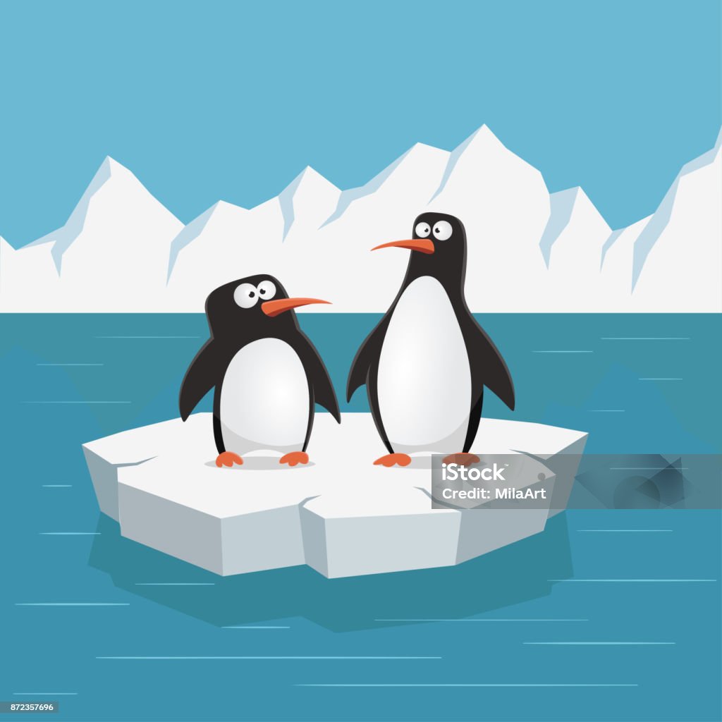 Two cute penguins on ice floe. Vector illustration. Penguin stock vector