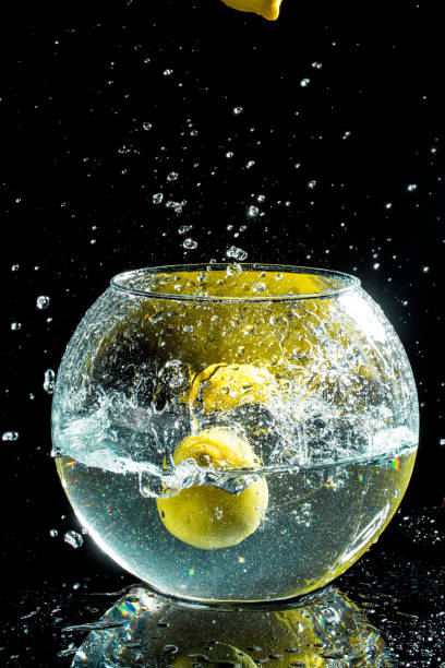 Lemons in a fishbowl with water splash