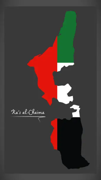 Vector illustration of Ras al-Chaima map of the United Arab Emirates with national flag illustration