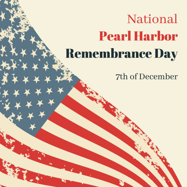 abd ulusal pearl harbor anma günü. amerikan bayrağı ve bir yazıt benzeyen kartı. vektör - pearl harbor stock illustrations