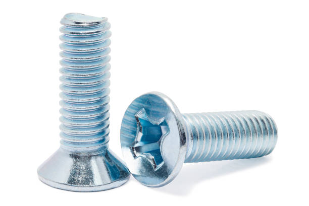 istock Two bolts macro close up isolated on a white background 872368256