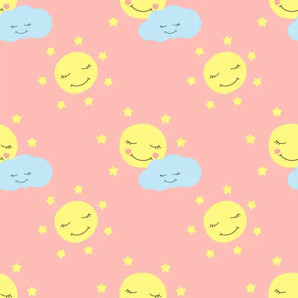 Vector illustration of Cute baby moon pattern vector seamless.