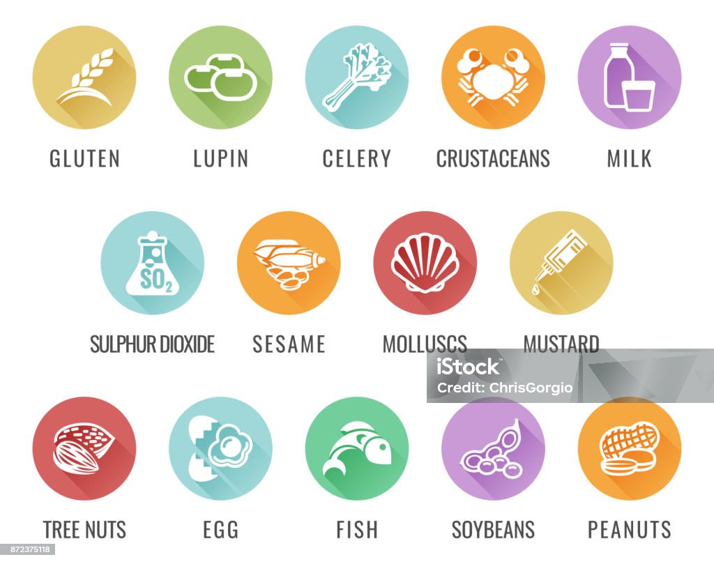 Allergen Lebensmittel Allergie Icons - Lizenzfrei Pollen Vektorgrafik