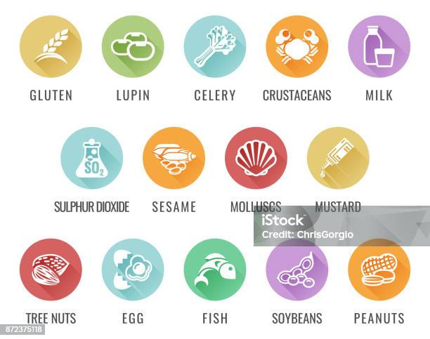 Allergen Lebensmittel Allergie Icons Stock Vektor Art und mehr Bilder von Pollen - Pollen, Icon, Speisen