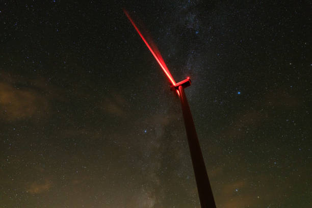 istock wind turbines generating clean power with milky way 872375524