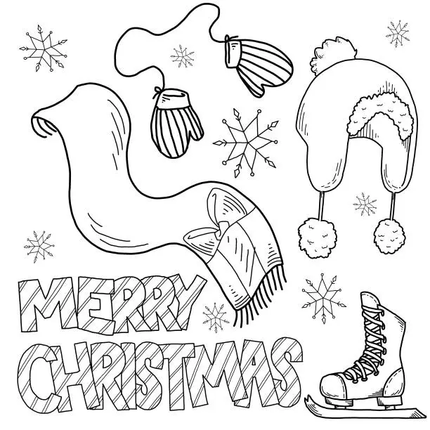 Vector illustration of Hand Drawn Christmas Greeting with Winter Apparel Theme