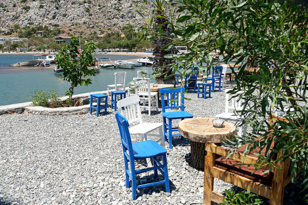 istock Blue and White decorative chairs in the coffee shoop 872389546