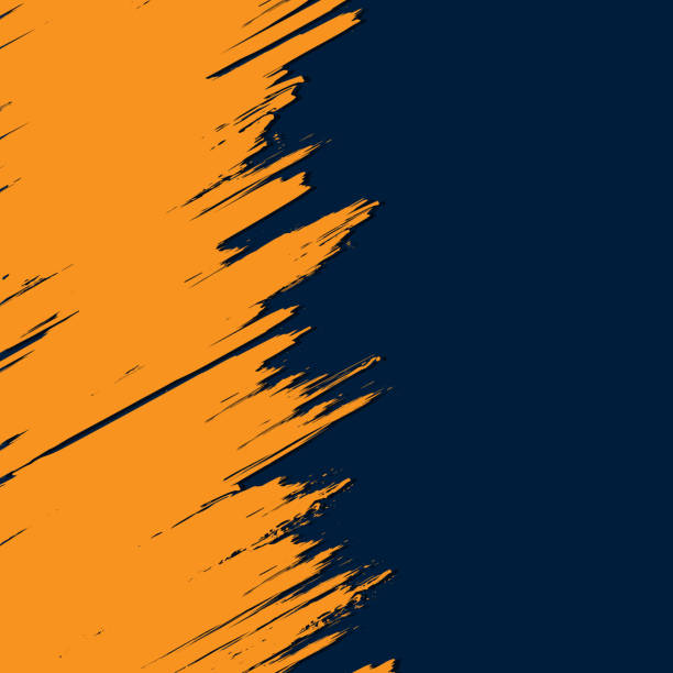 Vertical grunge background Abstarct dark blue background with grunge orange stroke paint borders stock illustrations