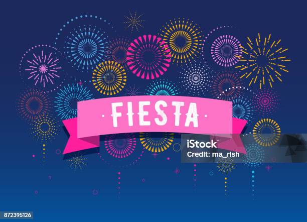 Fiesta Fireworks And Celebration Background Winner Victory Poster Design Stock Illustration - Download Image Now