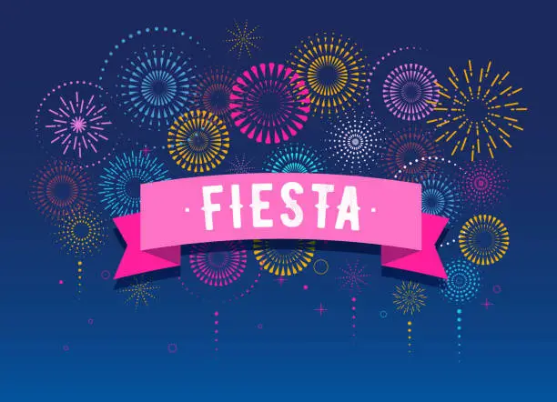 Vector illustration of Fiesta, Fireworks and celebration background, winner, victory poster design