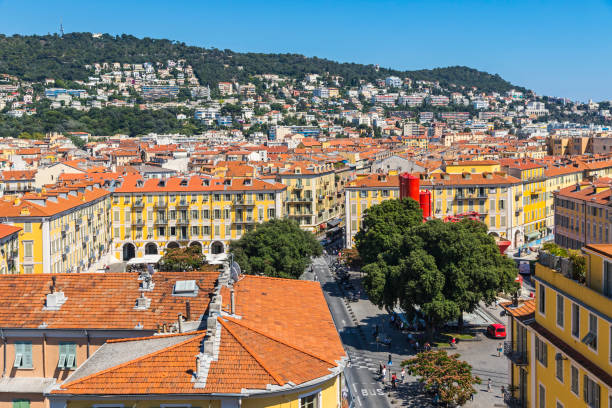 vista aérea de la ciudad de niza, francia - scenics building exterior tourist resort orange fotografías e imágenes de stock