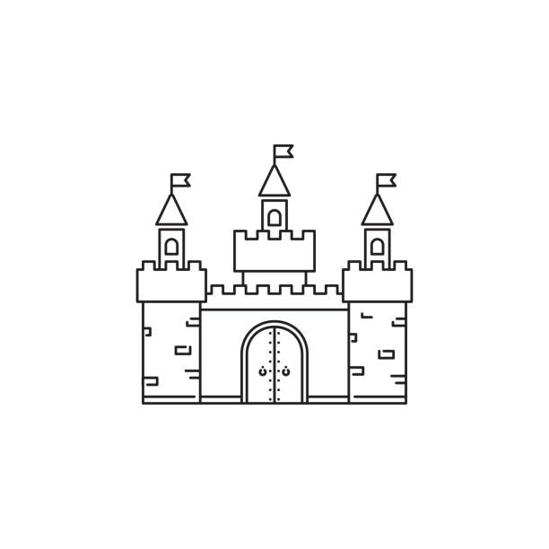 schloss-symbol vektor lineares design isoliert auf weißem hintergrund. element für vergnügungspark, symbol linienobjekt park logo vorlage - louisbourg stock-grafiken, -clipart, -cartoons und -symbole