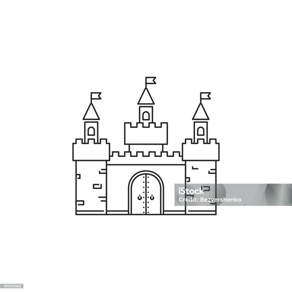 Castle icon vector linear design isolated on white background. Park logo template, element for amusement park, line icon object Castle icon vector linear design isolated on white background. Park logo template, element for amusement park, line icon object. Apartment stock vector