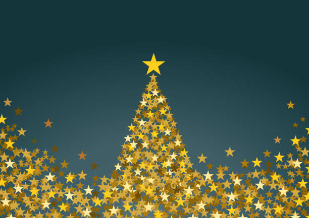 istock Festive horizontal Christmas background with copy space. Golden stars and tree on blue 872412904