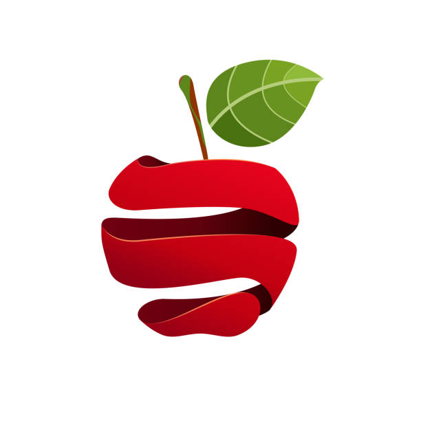 ilustraciones, imágenes clip art, dibujos animados e iconos de stock de manzana pelada de signo vector - peeling