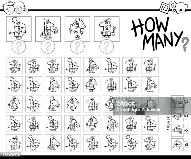 Counting Game With Professions For Coloring Stock Illustration - Download Image Now - Coloring, Nurse, Adult