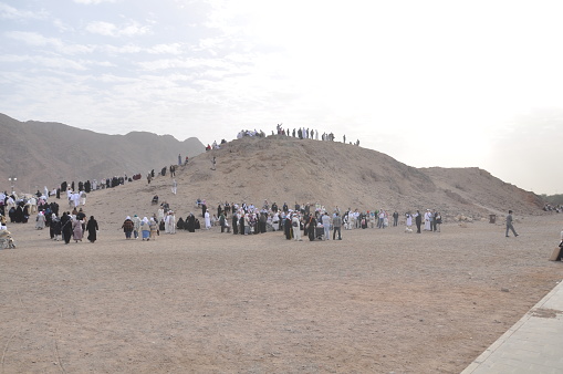 People visiting to Uhud mountain in Saudi Arabia. Feb 12, 2012