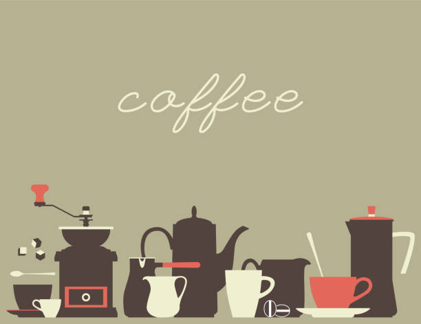kaffee hintergrund. eine reihe von flachen gerichte icons für ein kaffeehaus. vektor-illustration. - frühstücksbereich stock-grafiken, -clipart, -cartoons und -symbole