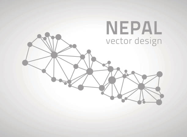 Nepal grey dot outline vector triangle map Nepal vector grey dot mosaic perspective triangle map kathmandu people stock illustrations