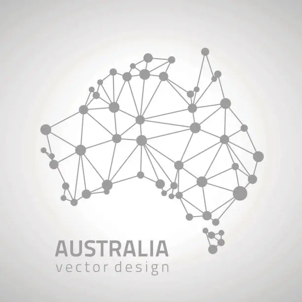 Vector illustration of Australia grey dot outline vector triangle map