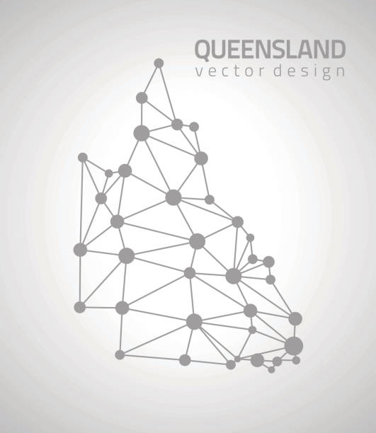 ilustrações de stock, clip art, desenhos animados e ícones de queensland grey dot vector outline map - queensland