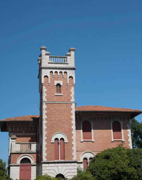 Porto Potenza Picenza, Italy - July 8, 2017: Porto Potenza Picena (Macerata, Marches, Italy): odd old house qith tower