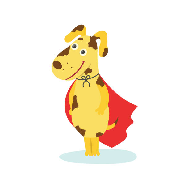 ilustrações de stock, clip art, desenhos animados e ícones de funny puppy, dog character in red superhero cape - heroes dog pets animal