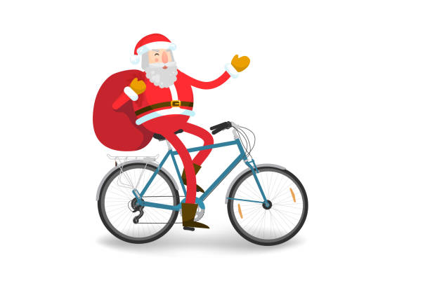illustrations, cliparts, dessins animés et icônes de vélo santa clause - père noel à vélo