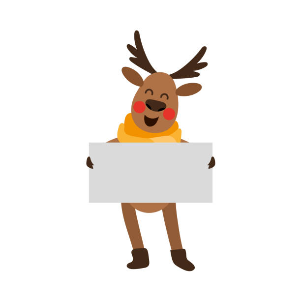 ilustrações de stock, clip art, desenhos animados e ícones de funny christmas reindeer holding whint empty board - whint