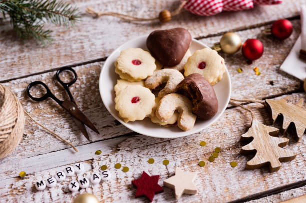 istock Christmas composition on a wooden background. 872448664