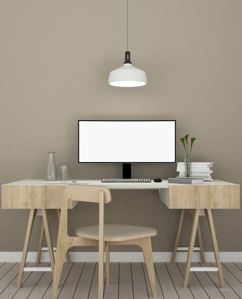 istock 3D Rendering minimal style Interior minimal work space or living room and wall decorate in hotel 872457328
