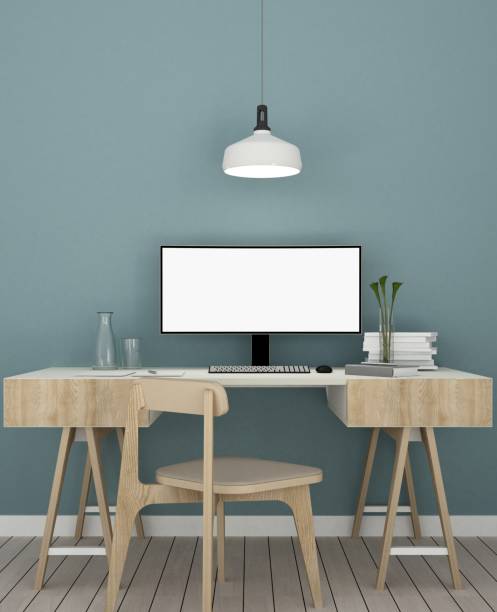 istock 3D Rendering minimal style Interior minimal work space or living room and wall decorate in hotel 872457418