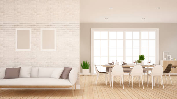 istock Living area and dining area in apartment or Home - Interior Design for dining area - 3D Rendering 872466066