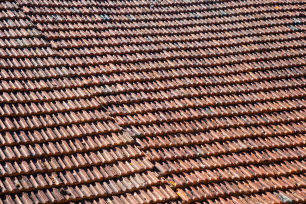 a large expanse of sagging rustic french roof tiles - 4721 imagens e fotografias de stock