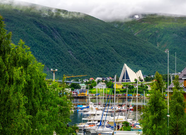 Arctic cathedral in Tromso city in northern, Norway. Arctic cathedral in Tromso city in northern Norway. Tromso is considered the northernmost city in the world with a population above 50,000. stavanger cathedral stock pictures, royalty-free photos & images
