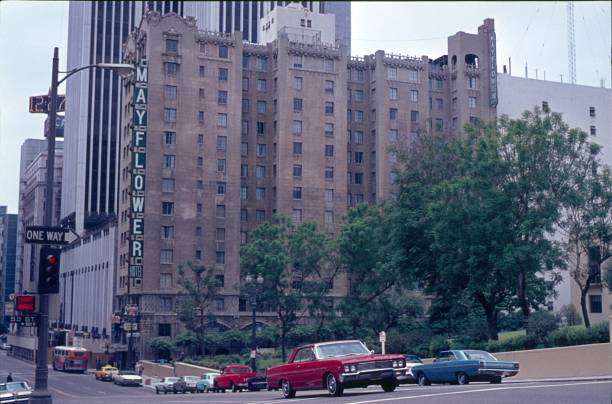 Mayflower Hotel, 535 S. Grand Avenue, Los Angeles, 1968 Los Angeles, California, USA, 1968. The Mayflower Hotel at 535 S. Grand Avenue, Los Angeles. The hotel dates back to 1927. Today the Hilton group manages the hotel. Also to be seen: traffic on Grand Avenue. hultonarchive stock pictures, royalty-free photos & images