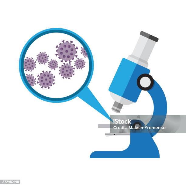 Microscope Laboratory Equipment Research With Microbes In Microscope Stock Illustration - Download Image Now