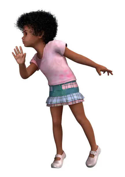 3D digital render of a cute little african girl isolated on white background