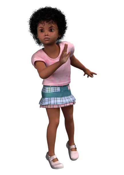 3D digital render of a cute little african girl isolated on white background