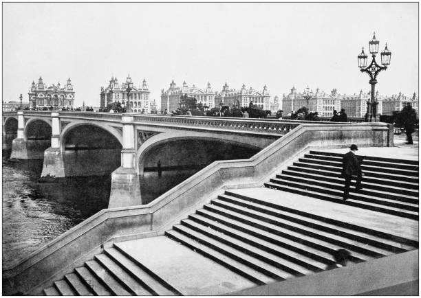 Antique photograph of London: Westminster Bridge Antique photograph of London: Westminster Bridge london england photos stock illustrations