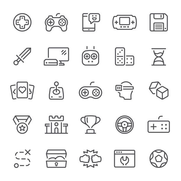 Games Icons Video game, leisure games, icons, joystick, gamepad, icon leisure games stock illustrations
