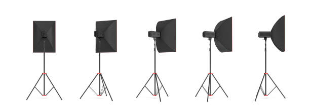 istock 3d rendering of a softbox lighting set on a stand in different angles 872506294