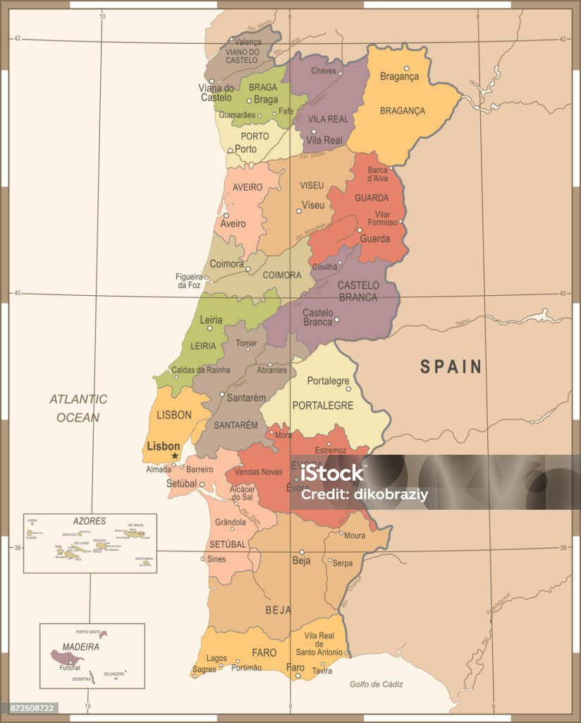 Portugal mapa ilustração vetorial detalhado mapa de portugal com