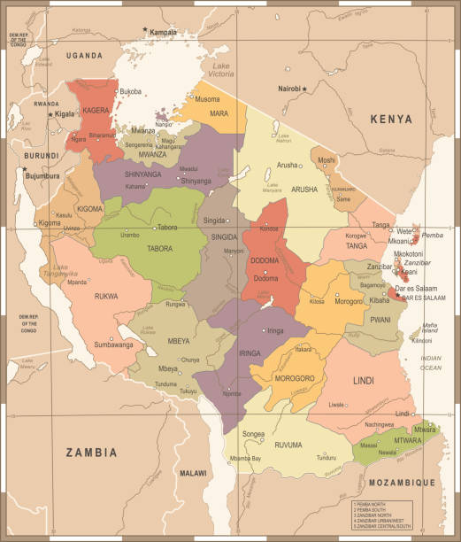 Tanzania Map - Vintage High Detailed Vector Illustration