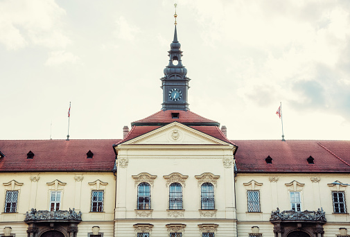 The municipality house of Brno city, southern Moravia, Czech republic. Architectural scene. Yellow photo filter.