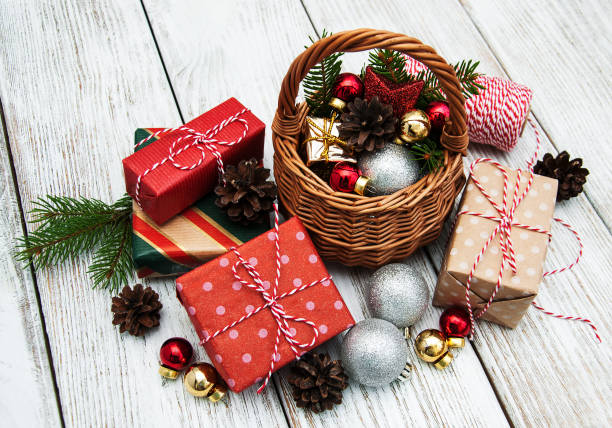 istock Christmas baubles in basket 872518636